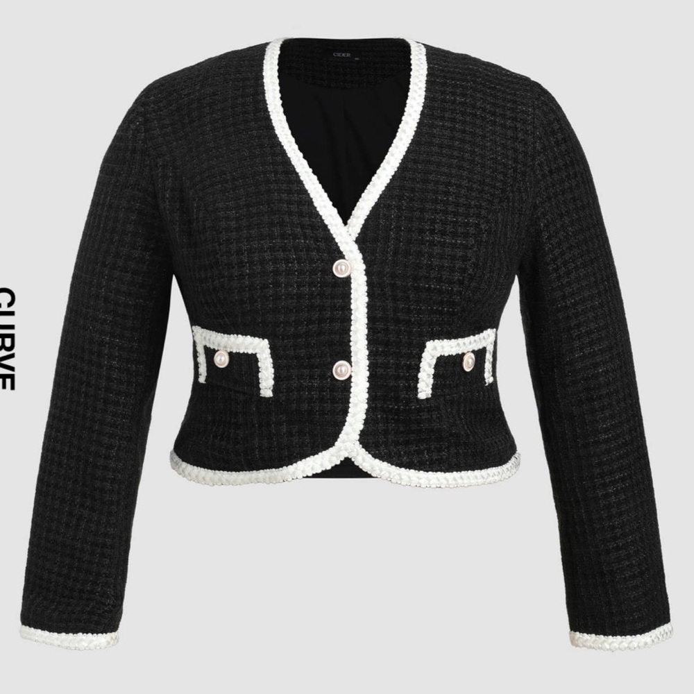 Cider Black and White Tweed Blazer Cropped Tailored - Picture 4 of 14